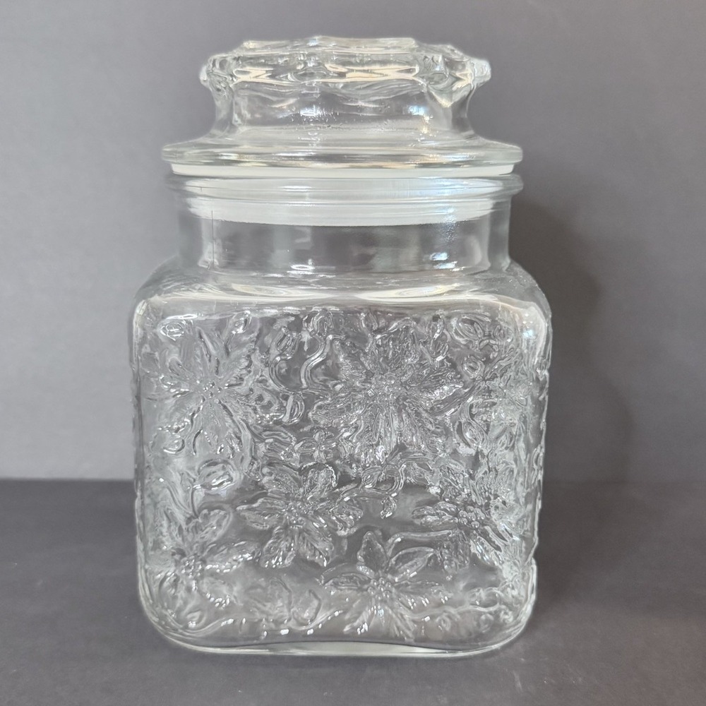 VTG Princess House Med Apothecary Jar‎ W Starburst Lid Textured Clear Glass